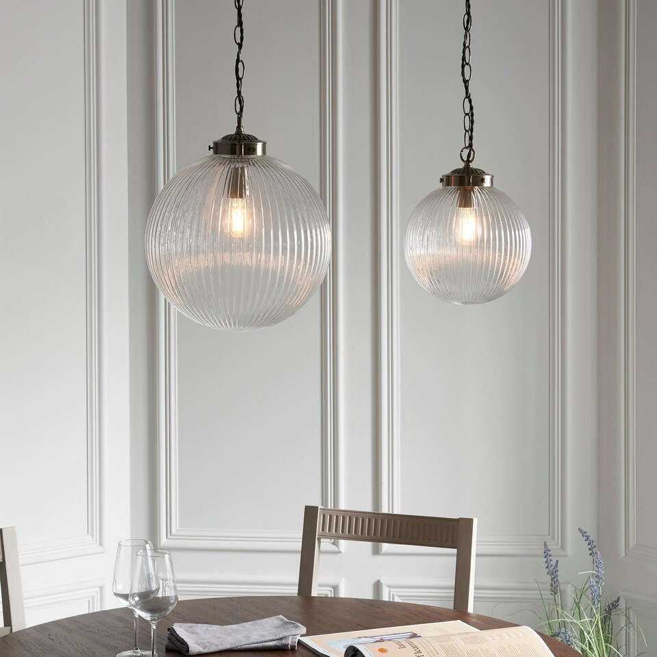 image 1 of Brydon 25cm Globe Ceiling Pendant Antique Brass, Clear Glass, E27