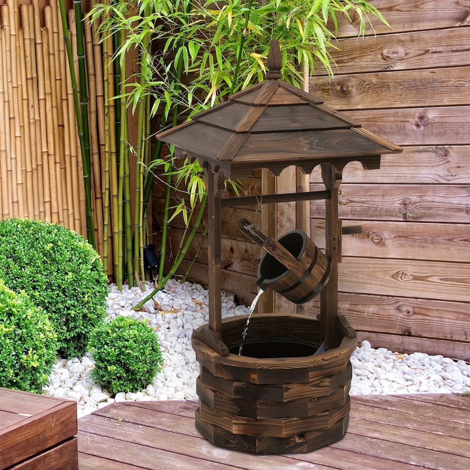 image 1 of Outsunny Wishing Well Fountain with Barrel and Pump for Garden