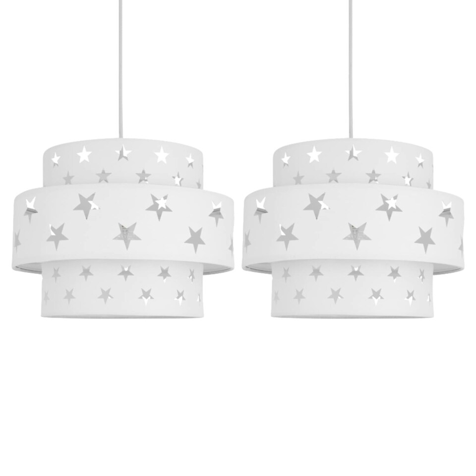 image 1 of First Choice Lighting Pair of White Star Two Tier Light Shades White