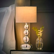ValueLights Chrome Table Lamp With Grey Faux Silk Shade Chrome
