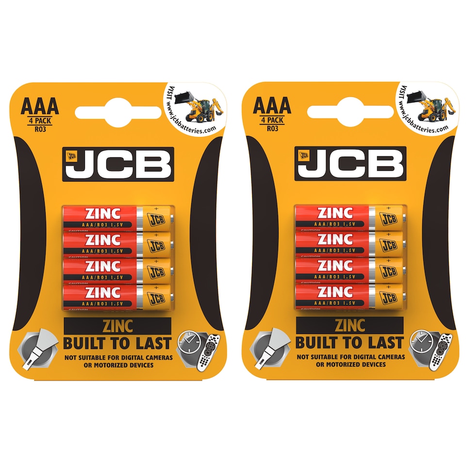 JCB AAA Zinc Carbon Batteries - Pack of 4 | Multi | AAA | 8