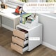 image 3 of MDF Mobile File Cabinet w/ 3 Drawers Locking Wheels Metal Rails Oak Tone White