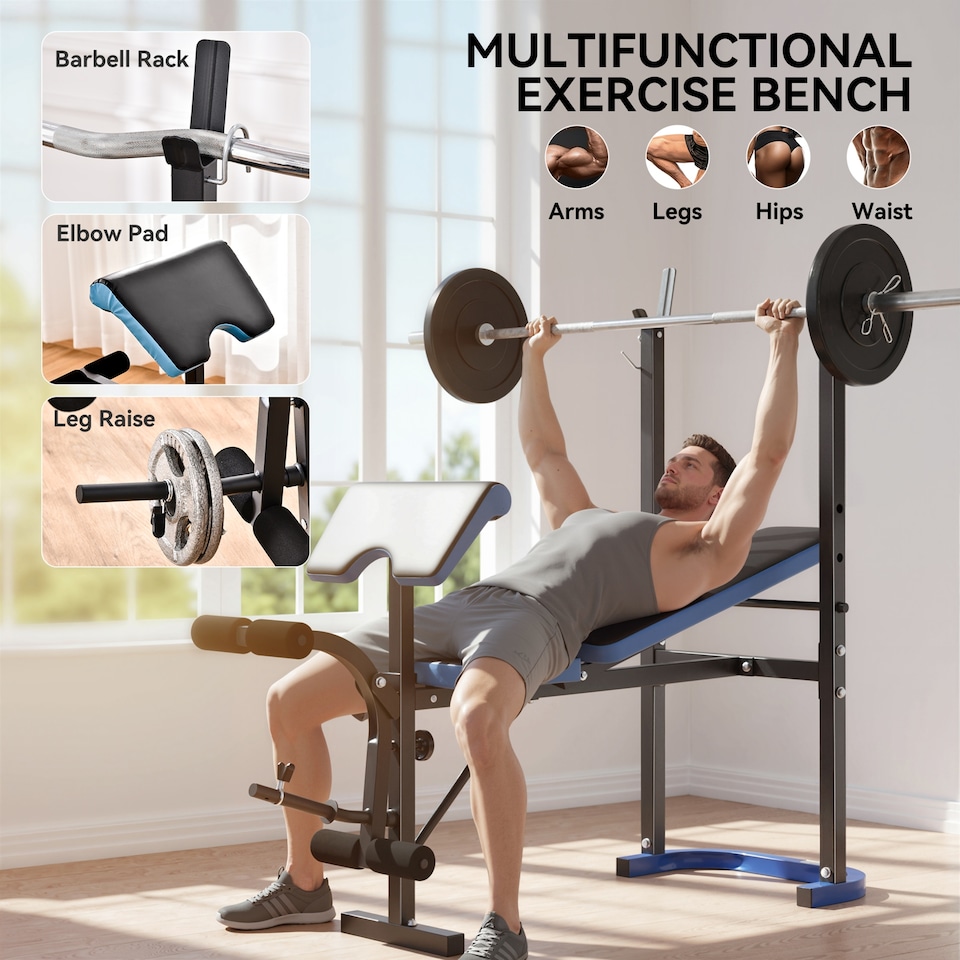 image 1 of HOMCOM Adjustable Weight Bench with Leg Developer Barbell Rack for Home Gym