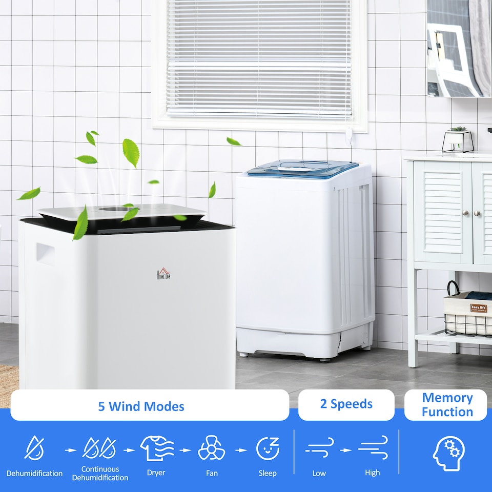 image 1 of HOMCOM 16L/Day Protable Quiet Air Dehumidifier with Purifier, Timer, 5 Modes