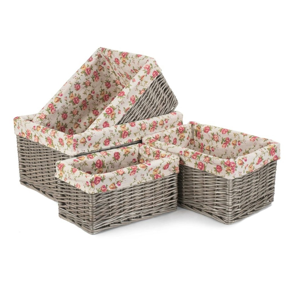 image 1 of Antique Wash Garden Rose Willow Storage Baskets Multi | Multi | L