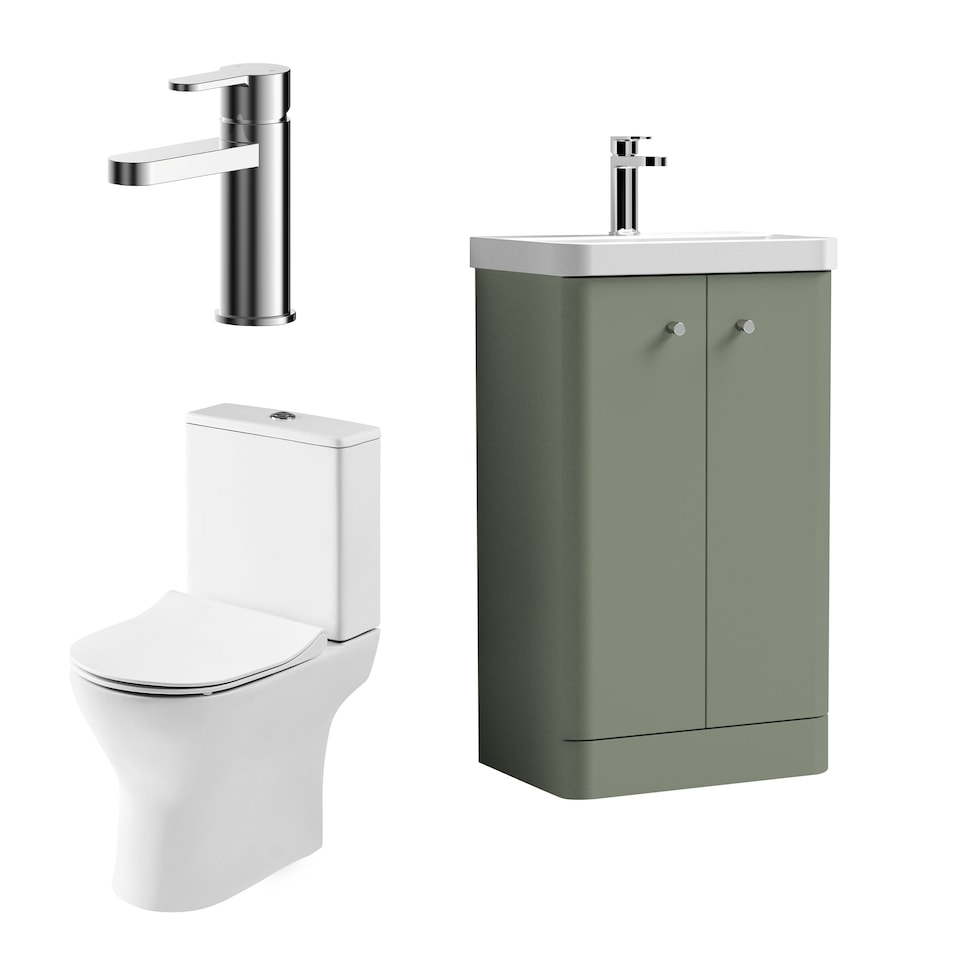 image 1 of Floor 2 Door Bathroom Vanity Unit, Tap & Toilet Pack, Green, 479mm | Green | Satin Green