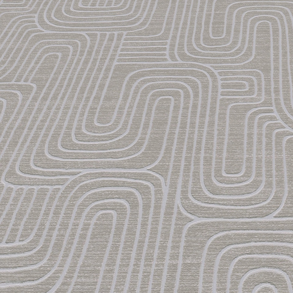 Sample of Retro Curve Wallpaper in Mushroom with Silver | Cream | Mushroom with Silver