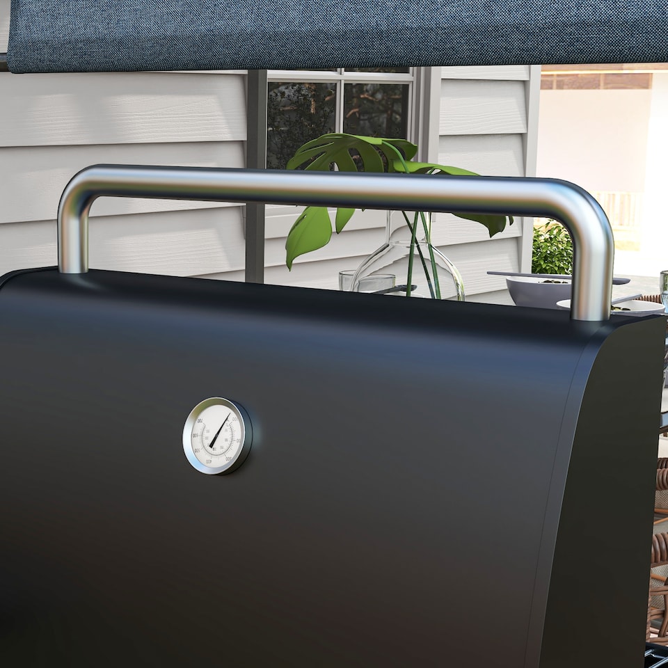 image 1 of Outsunny Charcoal Barbecue BBQ Grill Trolley  Shelves, Lid and Thermometer
