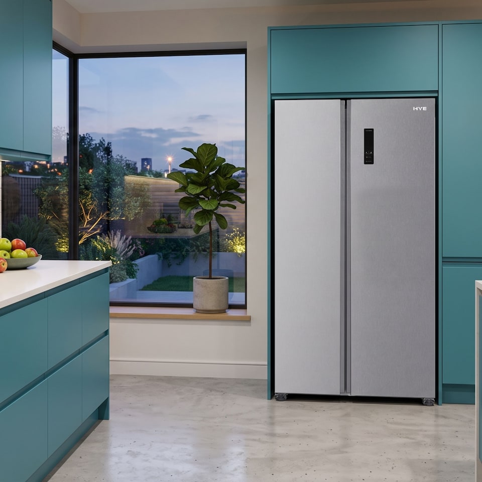 image 1 of HYE 442 Litre No Frost American Fridge Freezer, 91cm, Silver - RF01AM442S01
