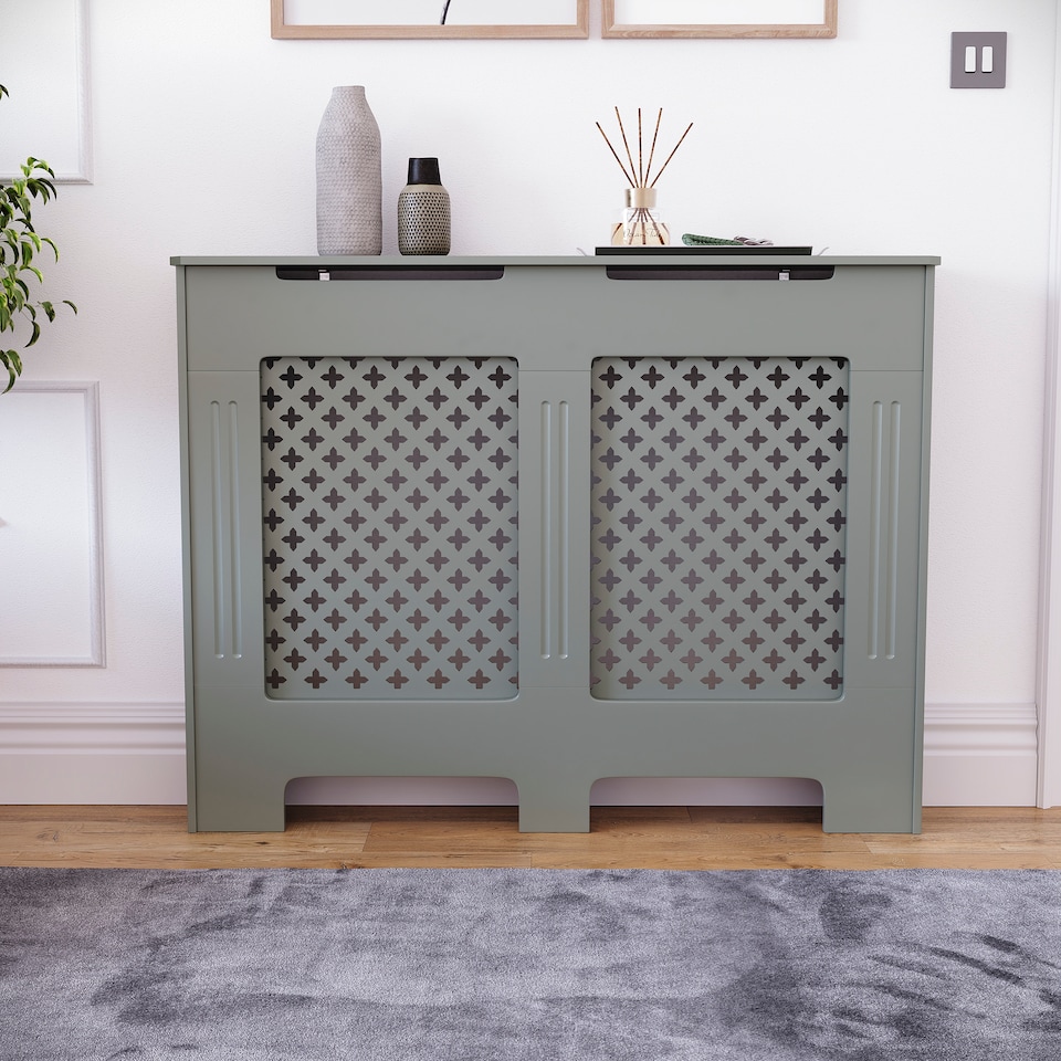 image 1 of Vida Designs Oxford Radiator Cover Painted MDF Cabinet, Grey, 111cm