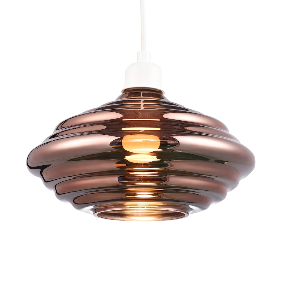 image 1 of Modern Ribbed Honeycomb Glass Pendant Light Shade in Copper Plated 26cm Diameter | Copper