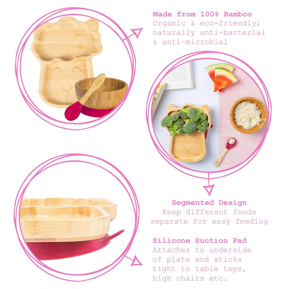 image 1 of Tiny Dining 4pc Llama Bamboo Suction Baby Feeding Set - Red