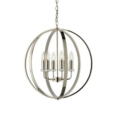 Ritz 6 Light Ceiling Pendant Bright Nickel & Clear Faceted Acrylic, E14