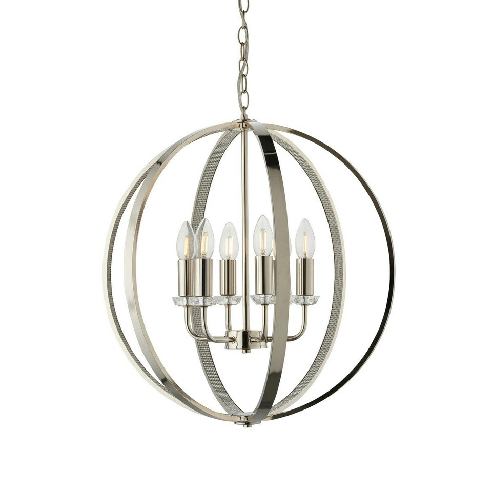 image 1 of Ritz 6 Light Ceiling Pendant Bright Nickel & Clear Faceted Acrylic, E14