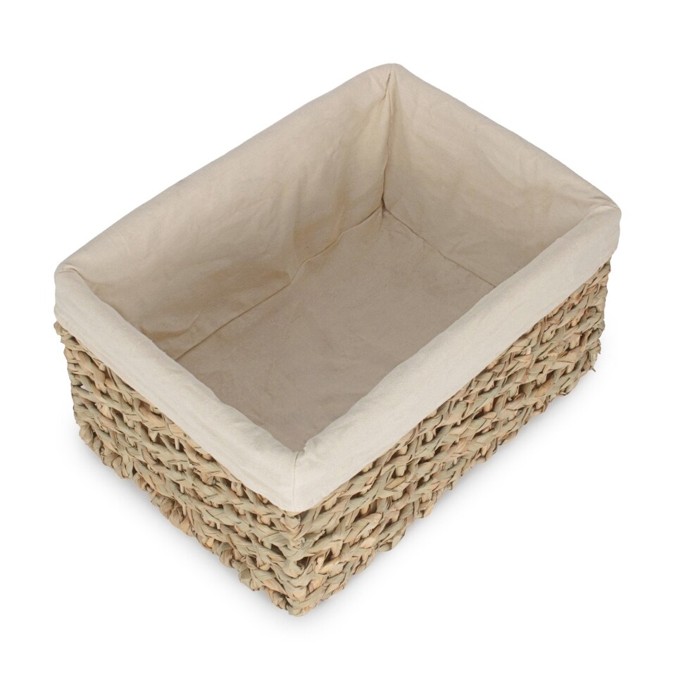 image 1 of Small Thatch Grass Woven Storage Basket with White Cotton Lining | Green | Green | S