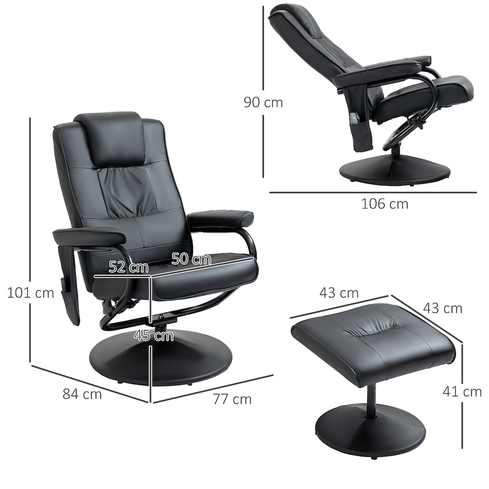 image 1 of HOMCOM Massage Recliner Chair Cushioned Ottoman 10 Point Vibration Black