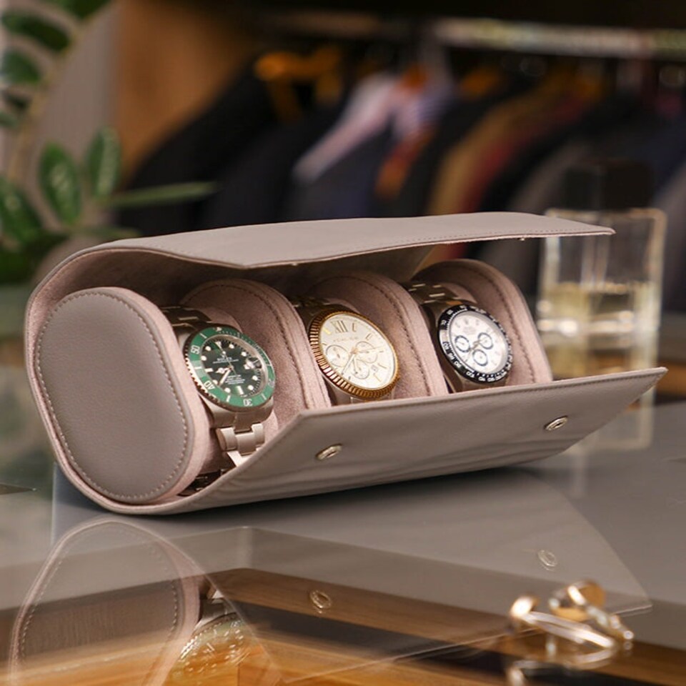 image 1 of Grey Leather Three Section Watch Case
