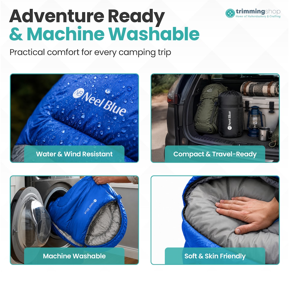 image 1 of 350GSM Mummy Waterproof Sleeping Bag with Hood, 6ft Adults - 3-4 Season