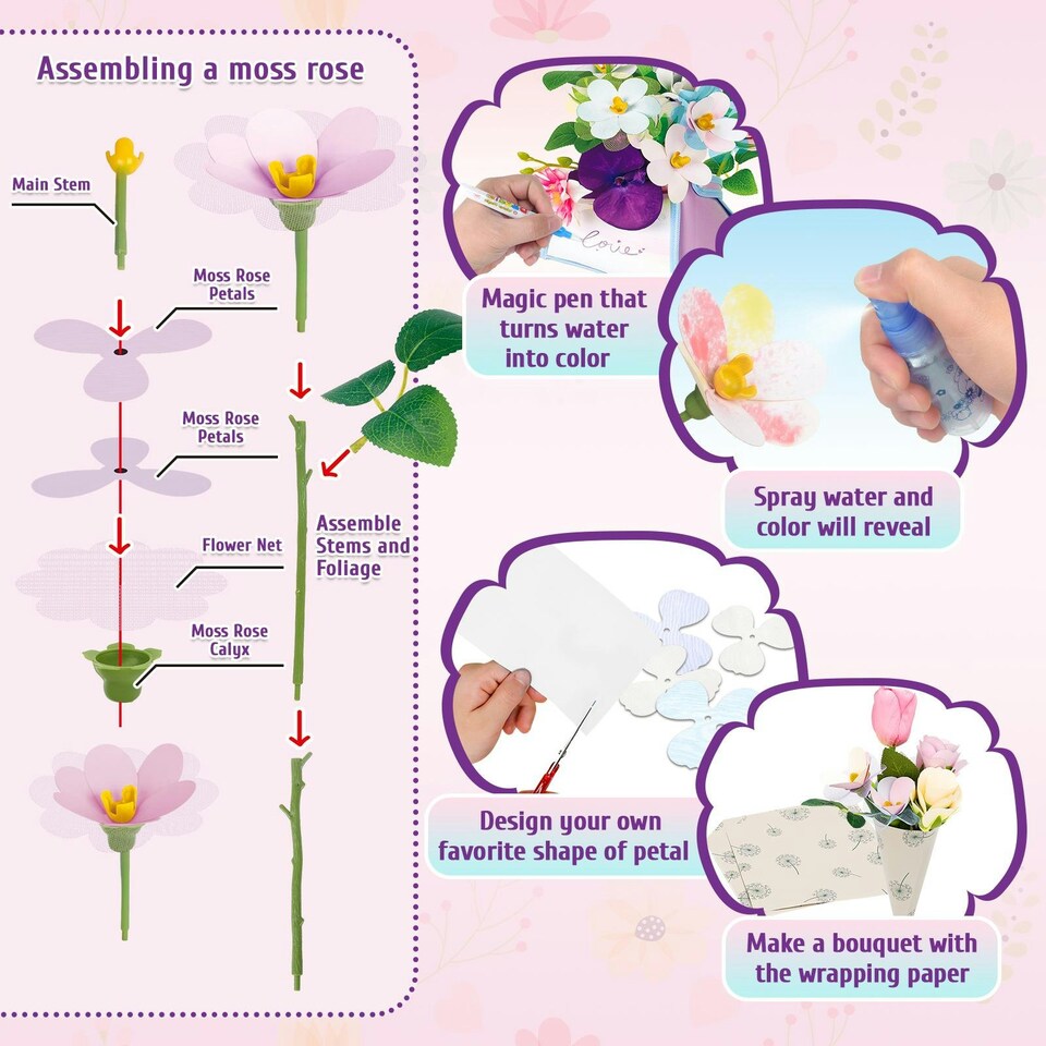 image 1 of Fabulous Flowers DIY Kit for Kids – Build Your Own Bouquet with Water-Reveal Magic Pen