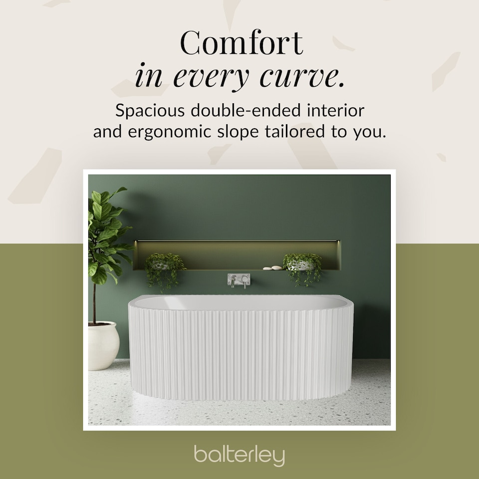 image 1 of Contemporary Back To Wall Freestanding Bath with Ribbing 1600 x 780mm | White | White | 1600 x 780 x 580mm