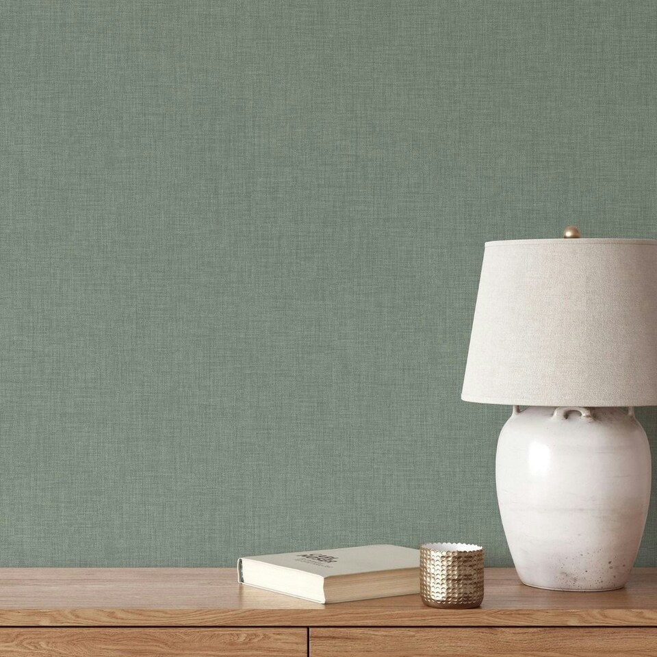 image 1 of Muriva Cambric Textured Wallpaper - Green - 10m x 53cm Green