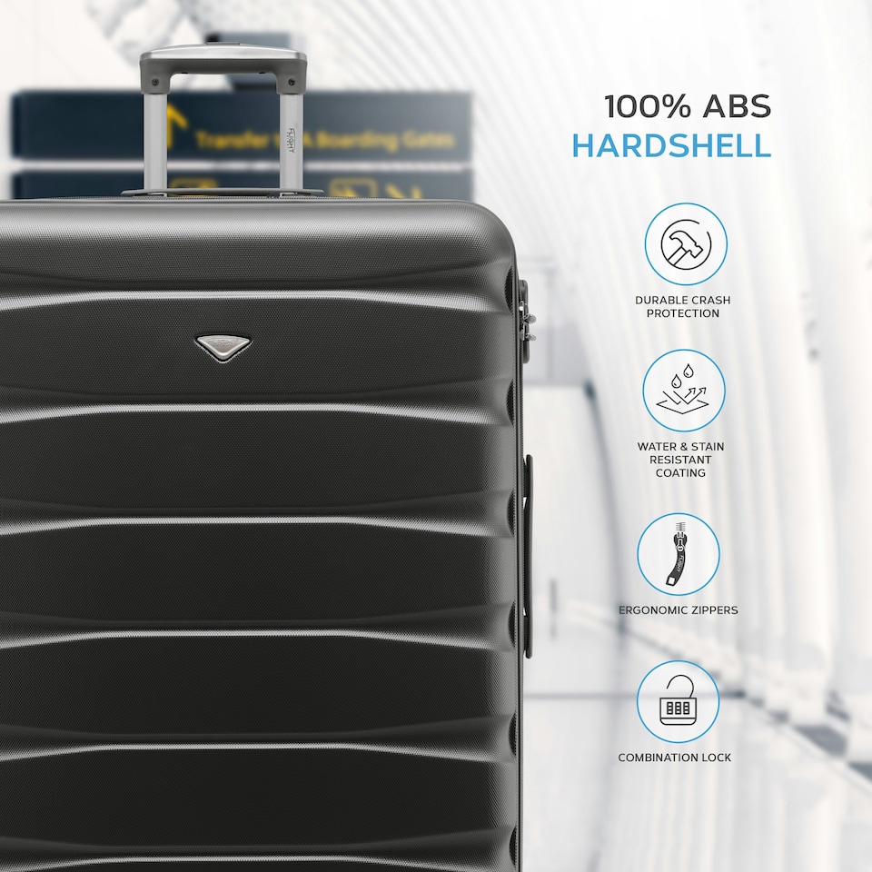 image 1 of Flight Knight Set of 3 Lightweight 4 Wheel ABS Hard Case Suitcases Cabin & Hold Luggage, 100+ Airlines Approved - easyJet, British Airways, Ryanair, Jet2 Grey | Charcoal
