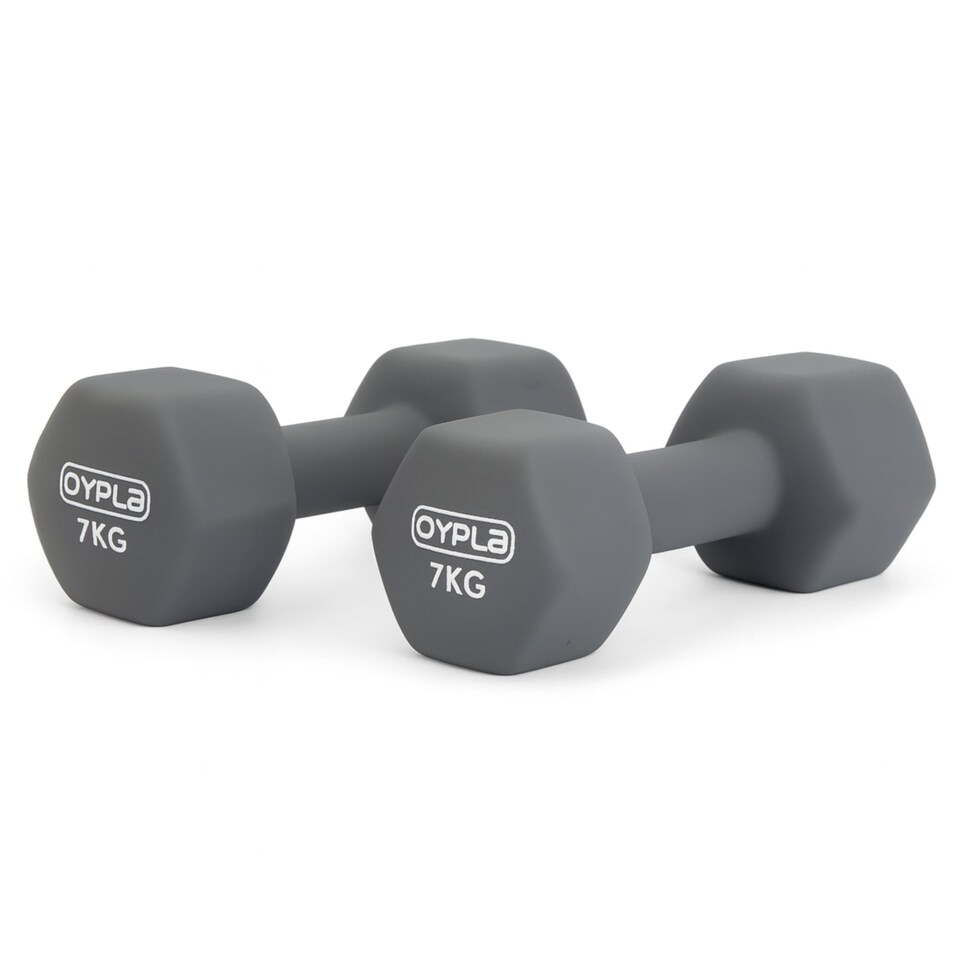 image 1 of Pair of 7kg Hex Anti Roll Neoprene Non Slip Hand Dumbbells Workout Weights