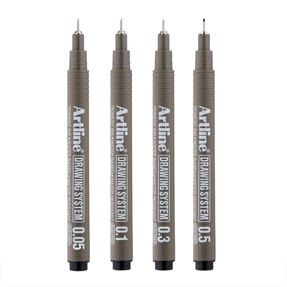 image 1 of Artline Drawing System Black Fine Tip Pens 4  Pack ( 0.05mm, 0.1mm, 0.3mm and 0.5mm Nib)