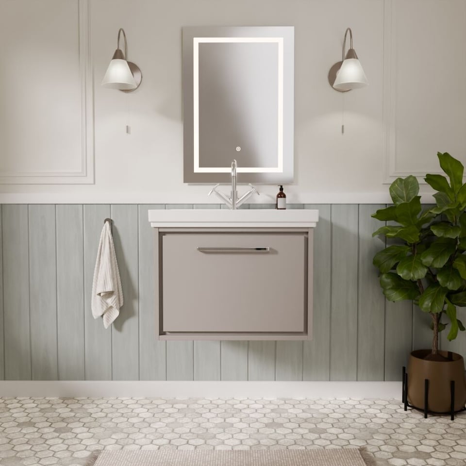 image 1 of Balterley Modern Bathroom Wall Hung Single Drawer Vanity Unit with Fireclay Basin - "Vanity Basin Units", 1 Tap Hole | Grey | Pebble Grey