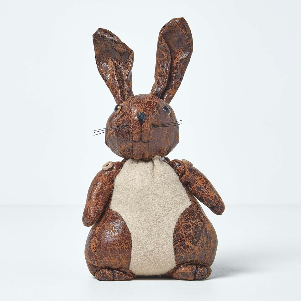 image 1 of Homescapes Faux Leather Animal Rabbit Door Stopper