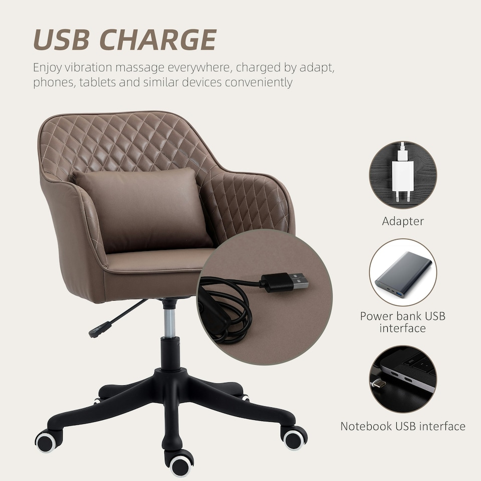 image 1 of Vinsetto Office Chair with Rechargeable Vibration Massage, Brown