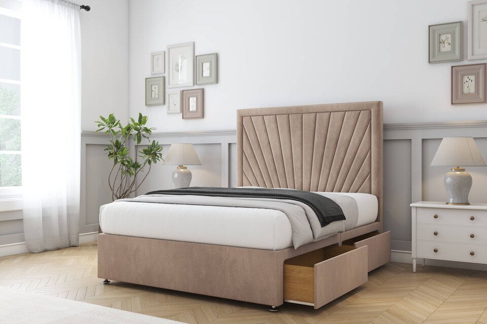 image 1 of Sloomy Somerset Mink Naples Divan Bed With Mattress 4 Drawers With 26" Strutted Headboard 4' Small Double | Brown | Mink | Small Double | 1