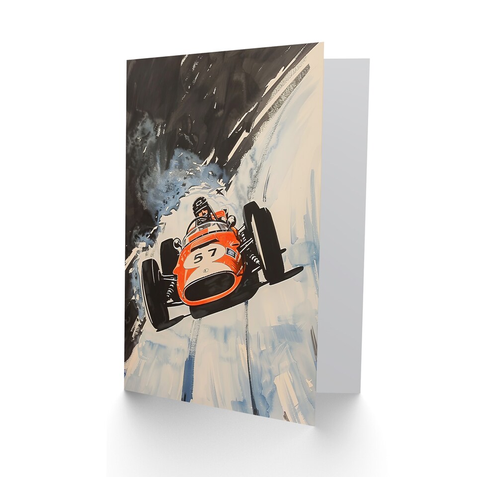 image 1 of Greeting Card Vintage Automobile Racing Watercolour Birthday
