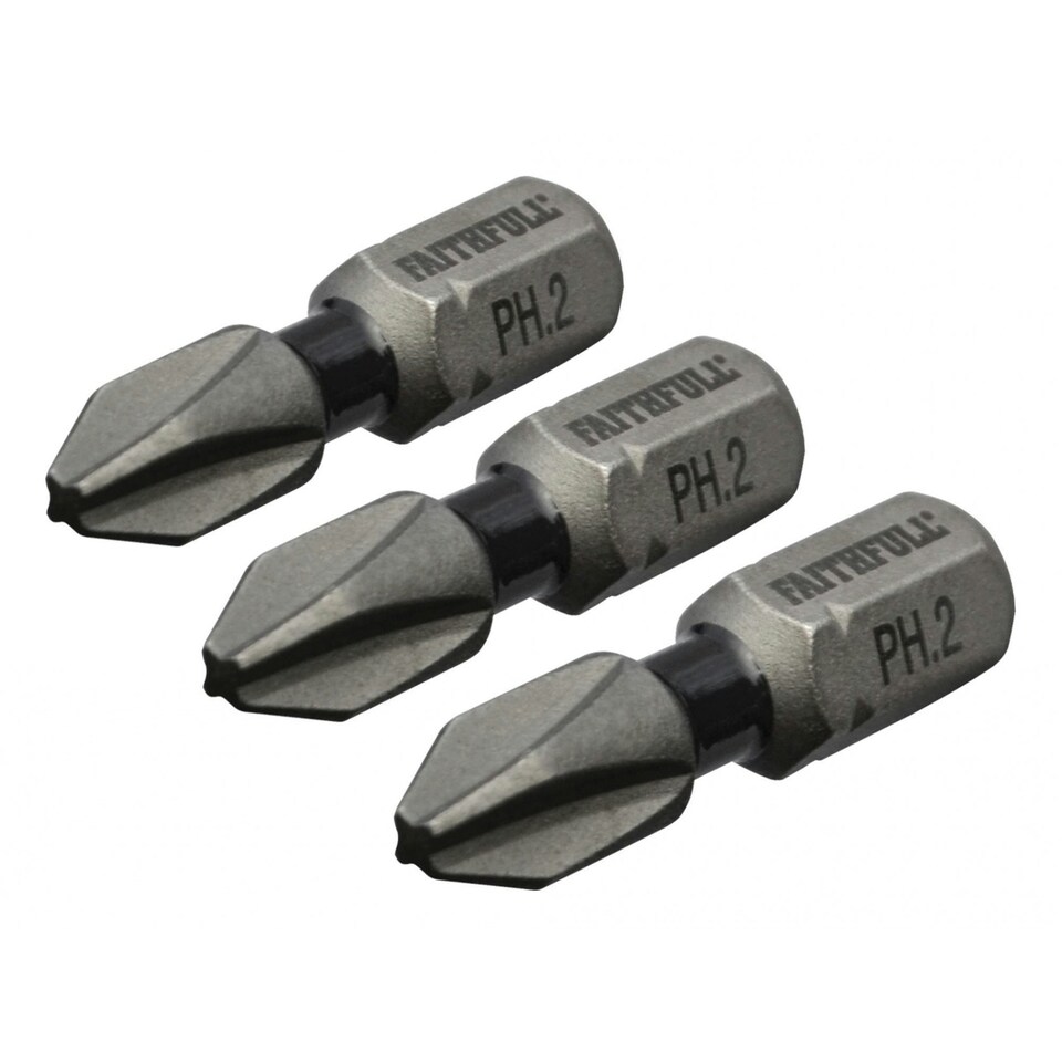Faithfull Impact Screwdriver Bits, Phillips - Multi Colour - PH2 x 25mm