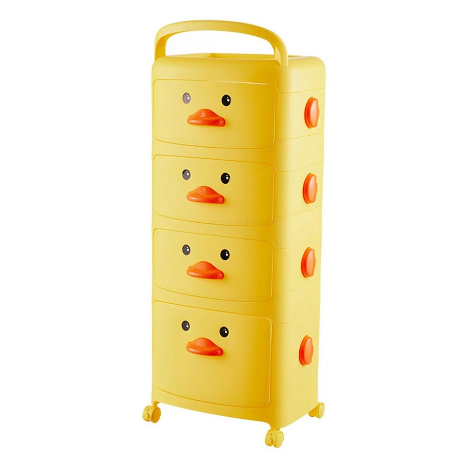 image 1 of Living and Home 4-Tier Yellow Duck Storage Cart with Wheels