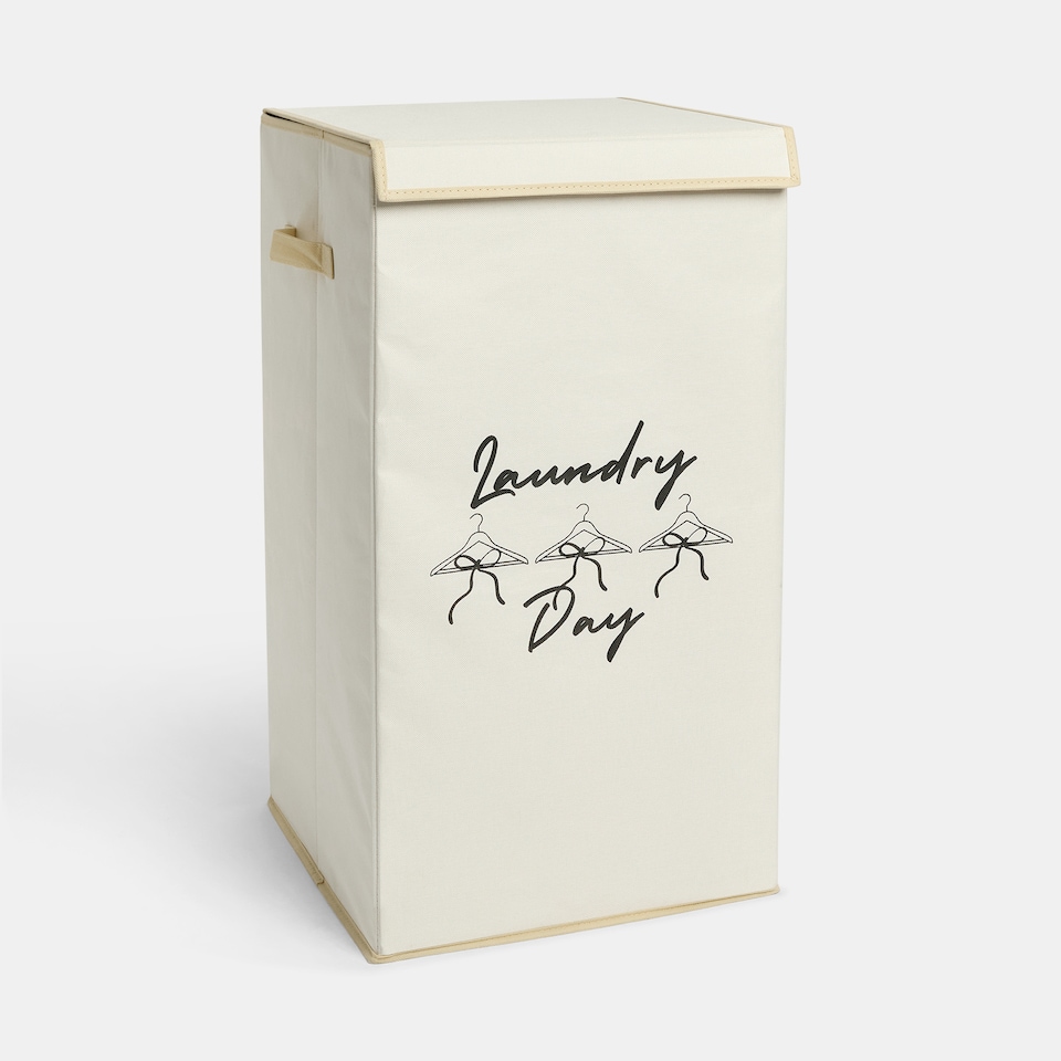 image 1 of OHS Slogan Print Folding Laundry Basket Hampers with Lid