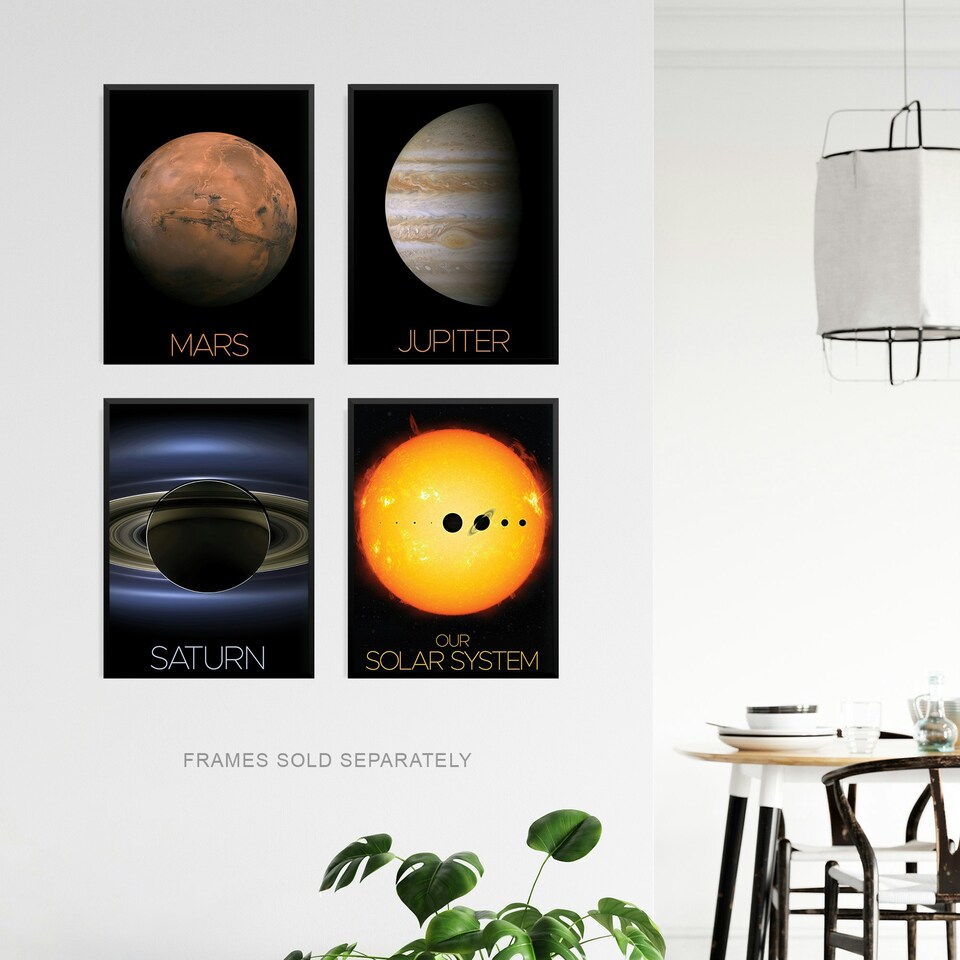 image 1 of Set of 4 NASA Our Solar System Planets Mars Jupiter Saturn Images Wall Art Print A4