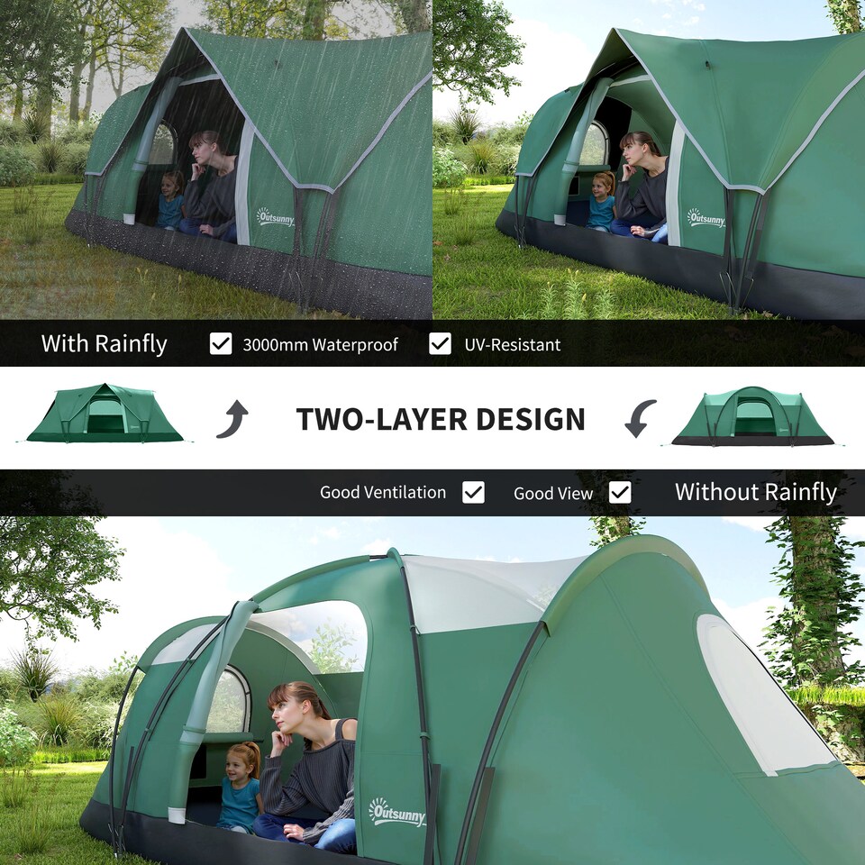 image 1 of Outsunny 5 Man Camping Tent, 3000mm Hiking Shelter, Dark Green