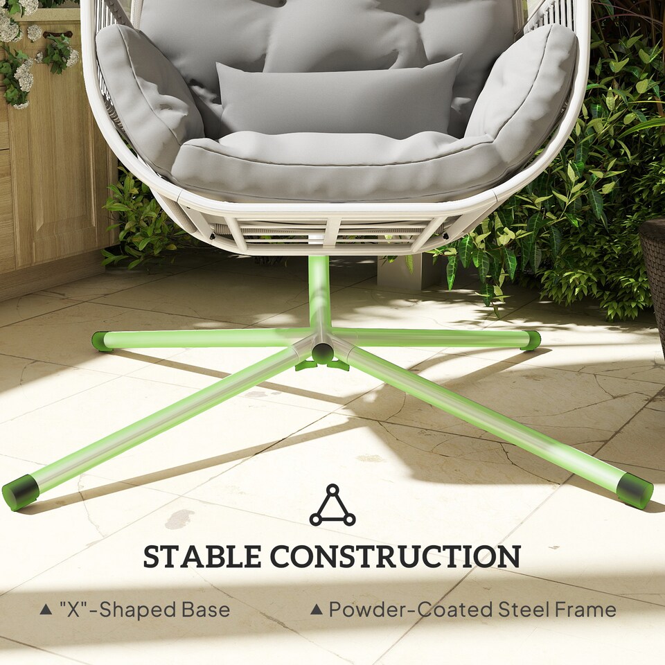 image 1 of Outsunny Hanging Egg Chair Outdoor Indoor, Swing Hammock Chair with Stand, Cushions, Lumbar Pillow, Adjustable Height and Steel Frame for Garden Patio Lounge Porch, Light Grey | Grey | Light Grey