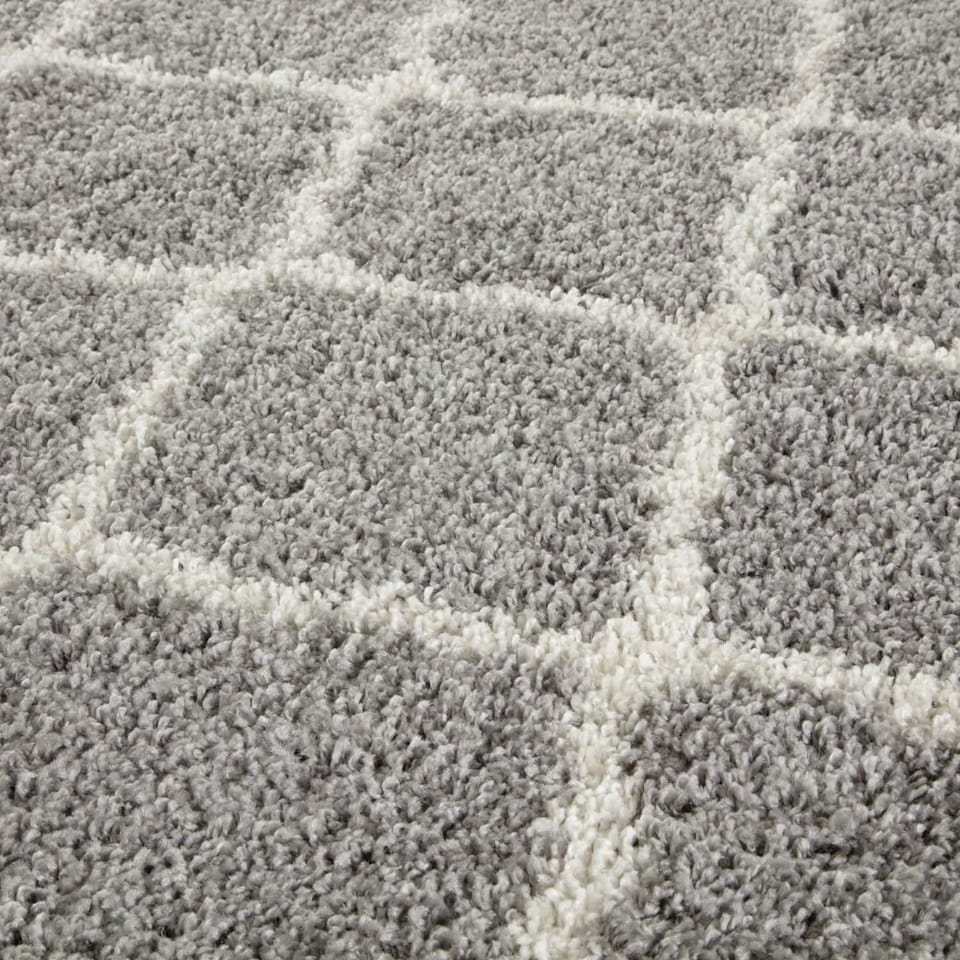 image 1 of The Rugs Moroccan Collection Soft High Pile Shaggy Lattice Floor Rugs and Runners Living Room