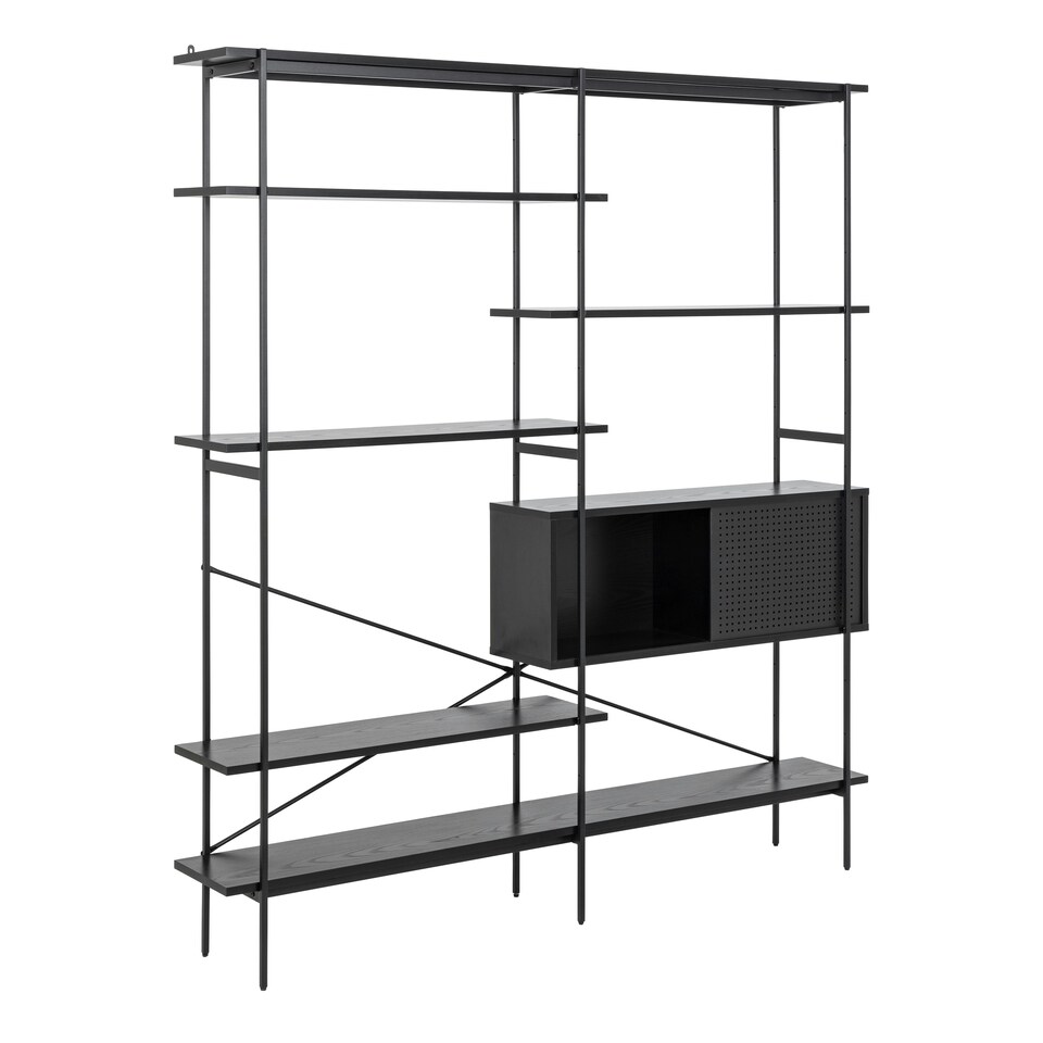 image 1 of Angus Bookcase with 1 Sliding Door & 5 Shelves in Black