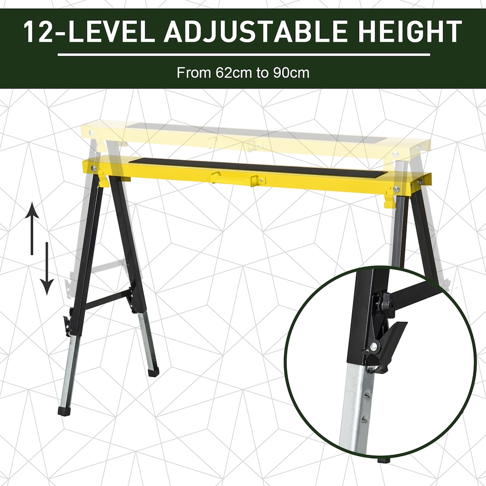 image 1 of DURHAND Set of 2 Folding Saw Horses Steel Frame w/ Anti-Slip Platform Handle DIY