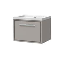 Bathroom 1 Soft-Close Drawer Wall Hung Fireclay Basin, Grey, 600mm | Grey | Pebble Grey | 1