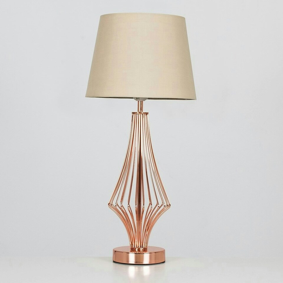 image 1 of ValueLights Jaspa Copper Table Lamp Cream Shade