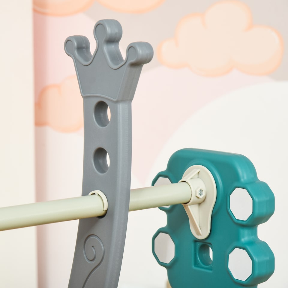 image 1 of HOMCOM 3-IN-1 Kids Swing and Slide Set with Basketball Hoop Slide Swing