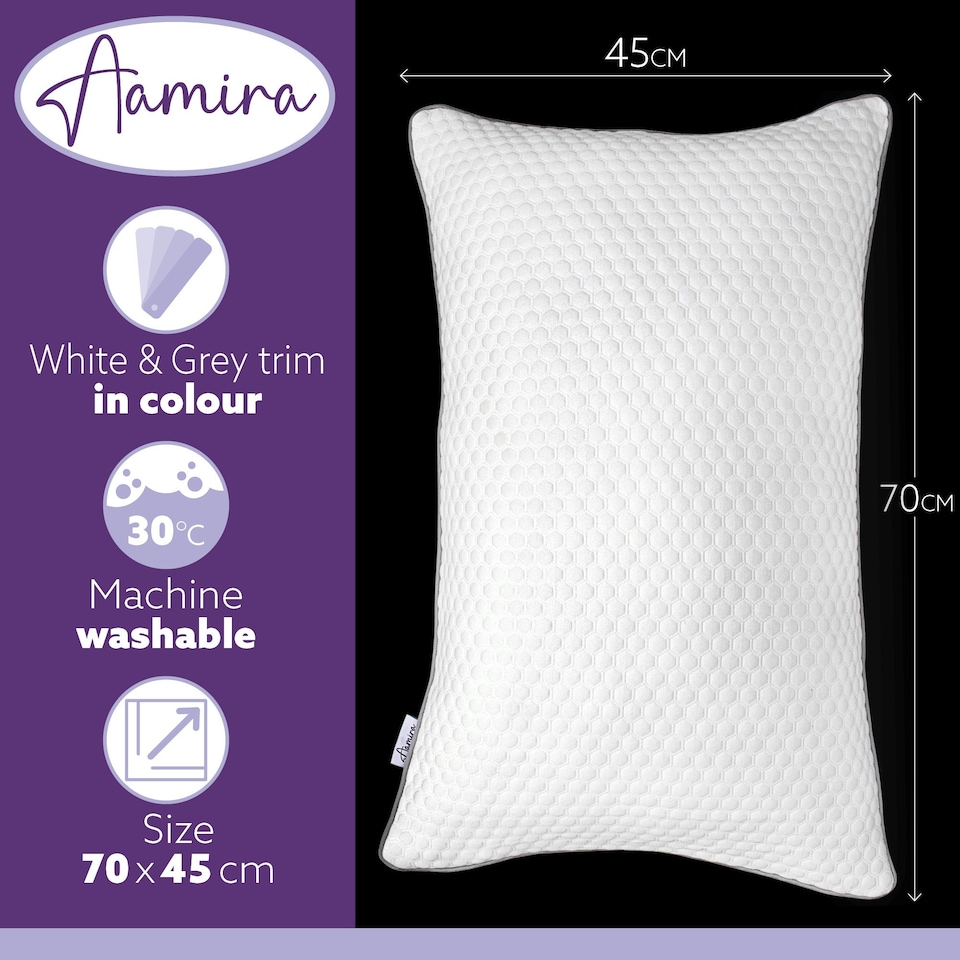 image 1 of Aamira Premium Orthopaedic Shredded Memory Foam Bed Pillow 70x45cm 2 Pack, Neck Support | White | White | 70x45 cm | 1