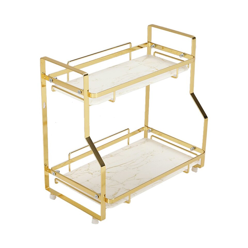 image 1 of Living and Home 2-Tier Kitchen Bathroom Storage Rack - Gold