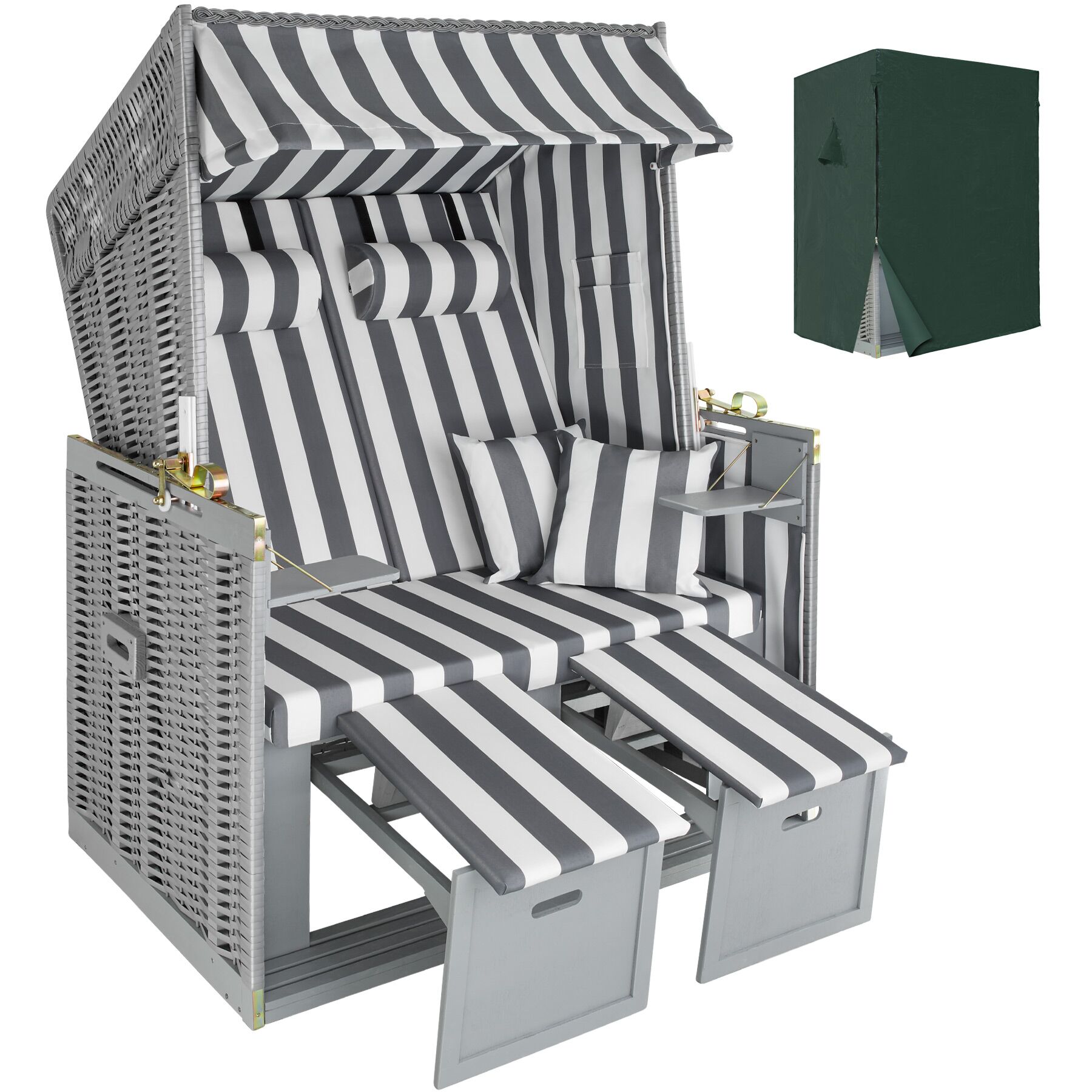 Beach Chair Sylt with cushions, footrest and rain cover | Grey | grey/white | 1