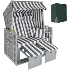 Beach Chair Sylt with cushions, footrest and rain cover | Grey | grey/white | 1