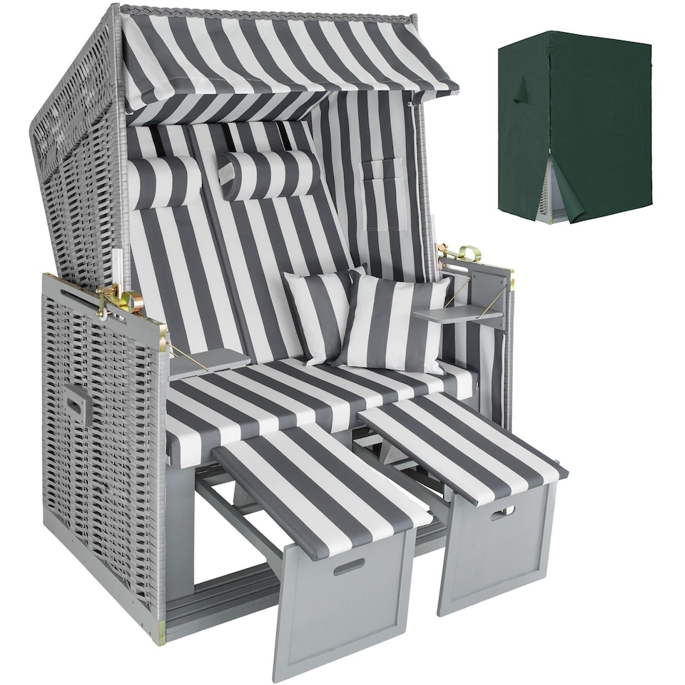 image 1 of Beach Chair Sylt with cushions, footrest and rain cover | Grey | grey/white | 1